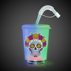 LED Sugar Skull 12 oz. Cup with Lid & Straw