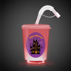 LED Halloween Haunted House 12 oz. Cup with Lid & Straw
