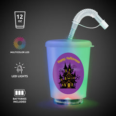 LED Halloween Haunted House 12 oz. Cup with Lid & Straw