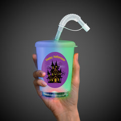 LED Halloween Haunted House 12 oz. Cup with Lid & Straw