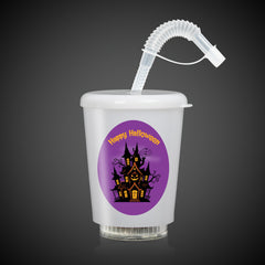 LED Halloween Haunted House 12 oz. Cup with Lid & Straw