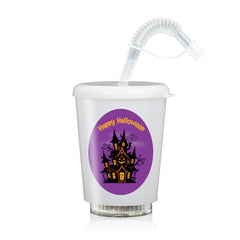 LED Halloween Haunted House 12 oz. Cup with Lid & Straw