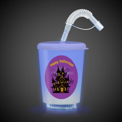 LED Halloween Haunted House 12 oz. Cup with Lid & Straw
