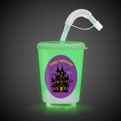 LED Halloween Haunted House 12 oz. Cup with Lid & Straw