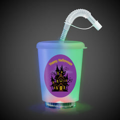 LED Halloween Haunted House 12 oz. Cup with Lid & Straw