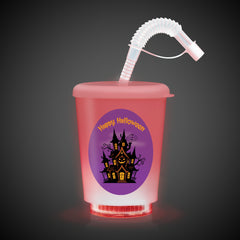 LED Halloween Haunted House 12 oz. Cup with Lid & Straw