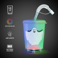LED Halloween Ghost 12 oz. Cup with Lid & Straw
