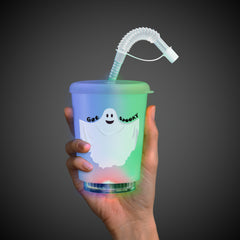 LED Halloween Ghost 12 oz. Cup with Lid & Straw