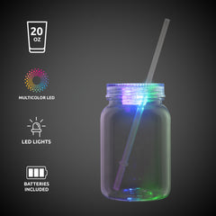 LED 20 oz. Mason Jar with Straw