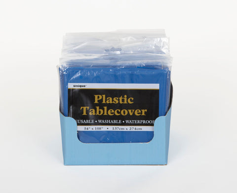 Royal Blue Solid Rectangular Plastic Table Cover, 54" x 108"