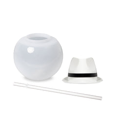 White Fedora Hat 20 oz. Ball Cup with Straw