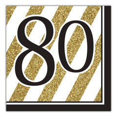 Black & Gold 80th Lunch Napkins