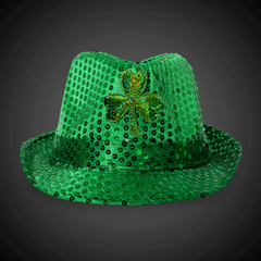 LED Green Shamrock Sequin Fedora Hat