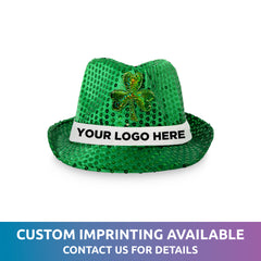 LED Green Shamrock Sequin Fedora Hat