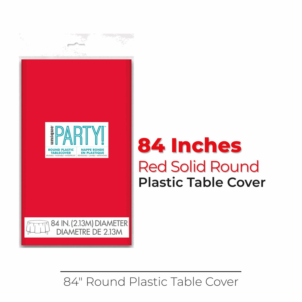 Red Solid Round Plastic Table Cover, 84"