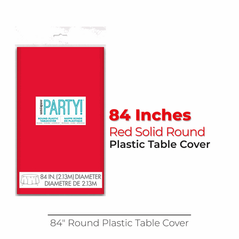 Red Solid Round Plastic Table Cover, 84"
