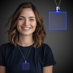 Blue LED Square Pendant Necklace