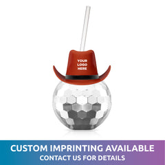 Brown Cowboy Hat Silver Disco Ball Cup with Straw