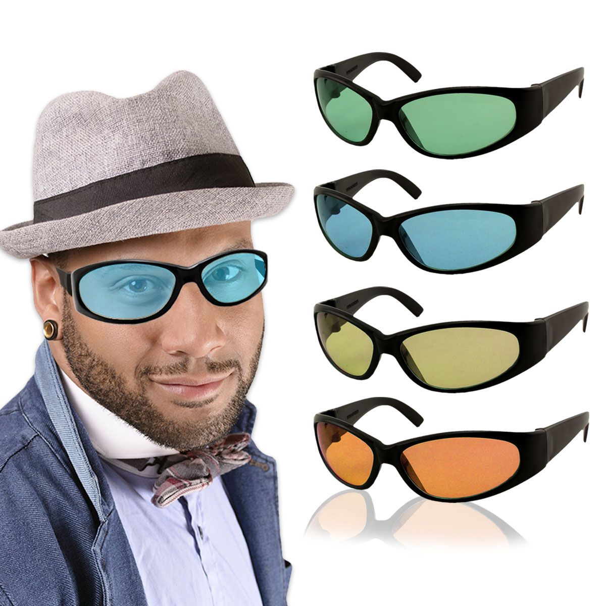 Colored Lens Black Wrap Sunglasses