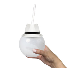 White Fedora Hat 20 oz. Ball Cup with Straw