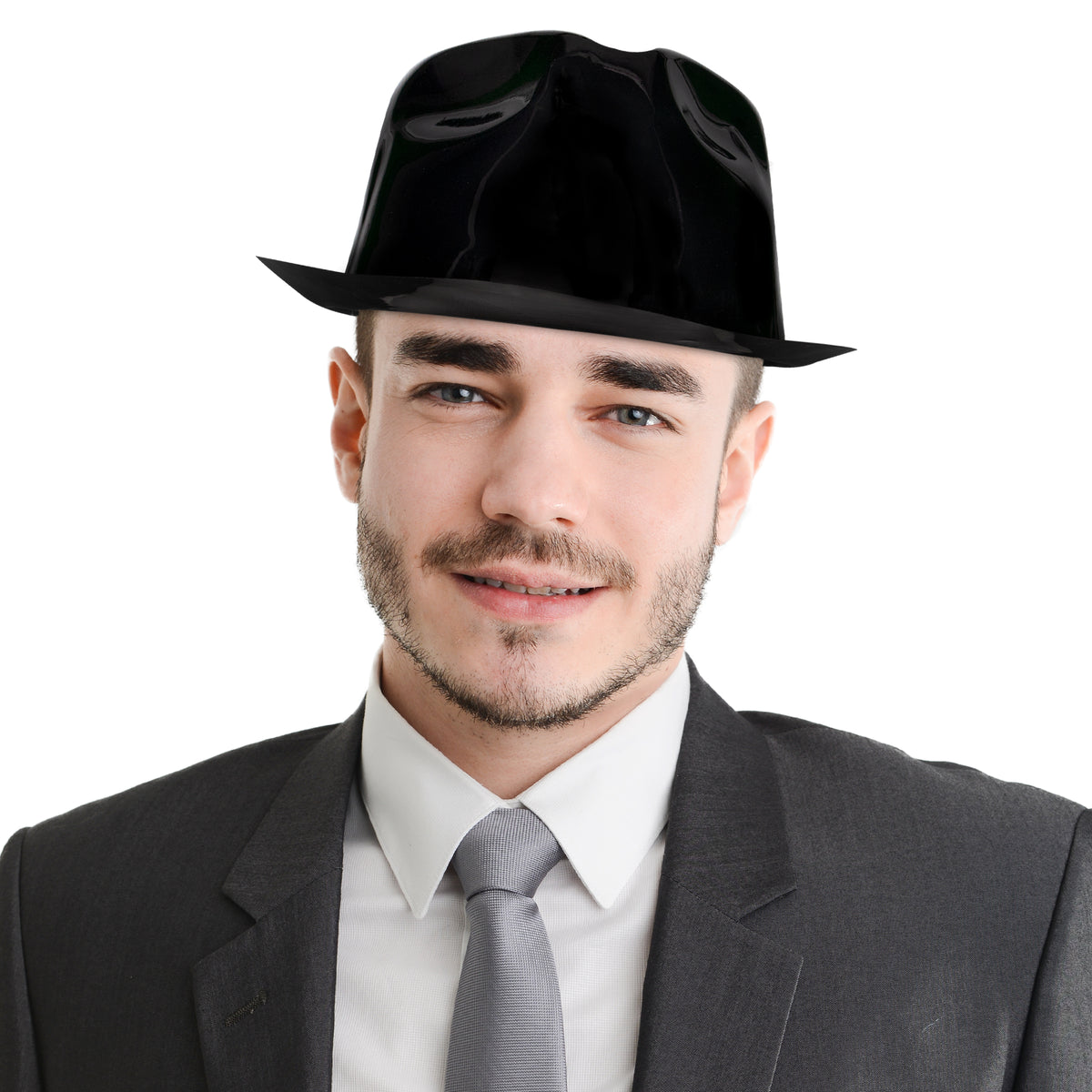 black dress hats for men Black Plastic Fedoras-12 Pack