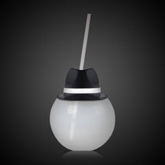 LED Black Fedora Hat 20 oz. Ball Cup with Straw