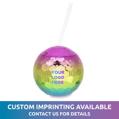 Rainbow Disco Ball Cup with Straw
