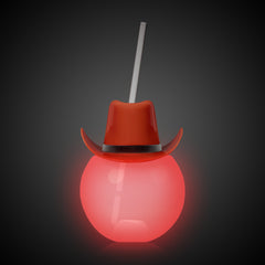 LED Brown Cowboy Hat 20 oz. Ball Cup with Straw