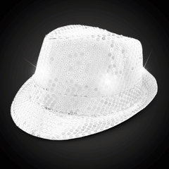LED White Sequin Fedora Hat