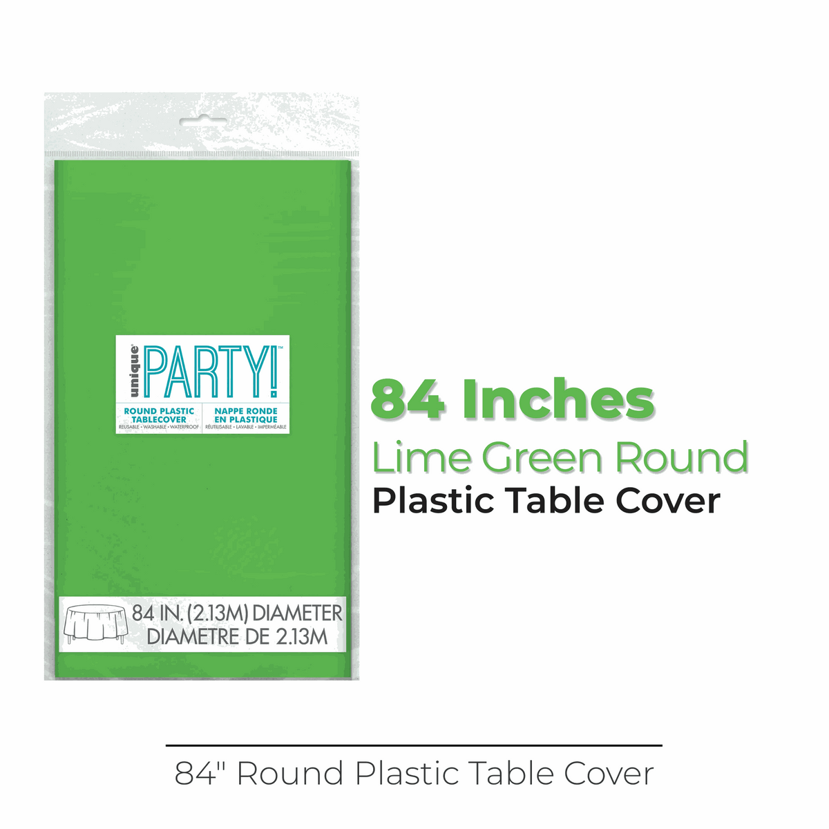 Lime Green Solid Round Plastic Table Cover, 84"
