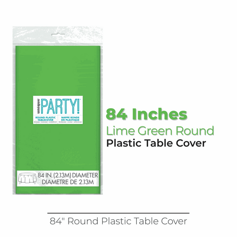 Lime Green Solid Round Plastic Table Cover, 84"