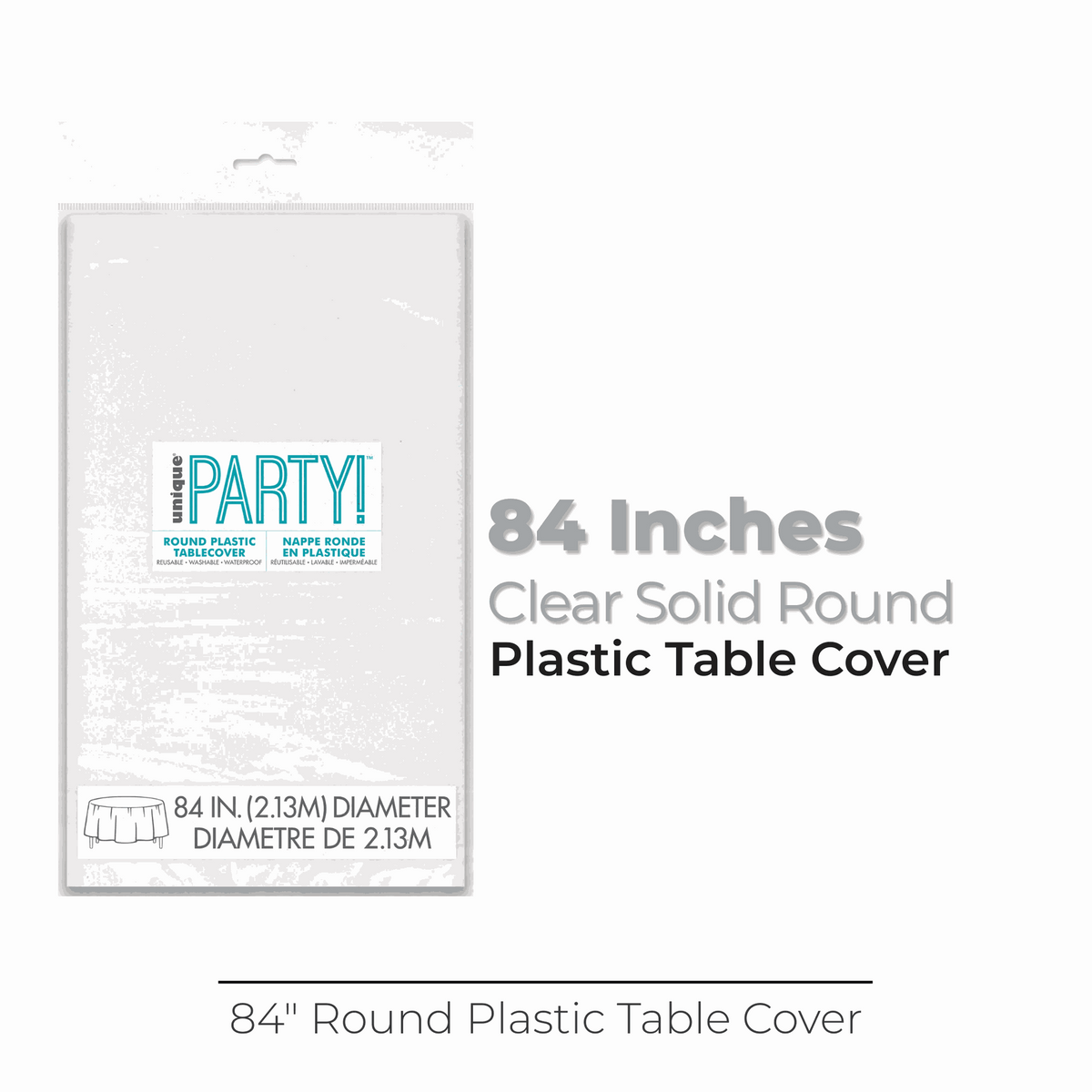 Clear Solid Round Plastic Table Cover, 84"