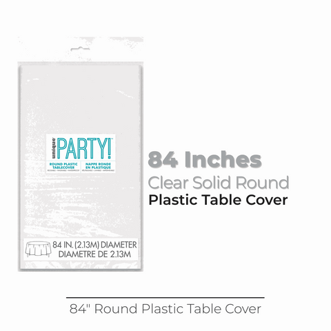 Clear Solid Round Plastic Table Cover, 84"