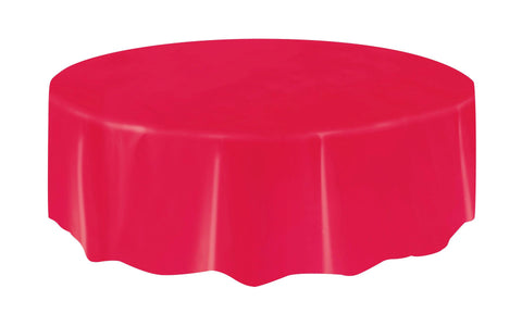 Red Solid Round Plastic Table Cover, 84"