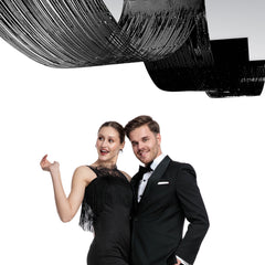 Black Metallic Fringe Ceiling Curtain