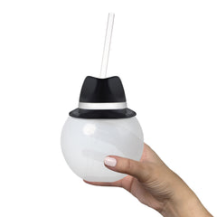 Black Fedora Hat 20 oz. Ball Cup with Straw