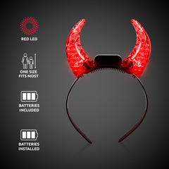 LED Red Crystal Devil Horns Headband
