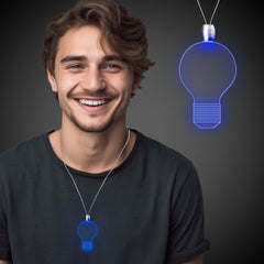 Blue LED Light Bulb Pendant Necklaces