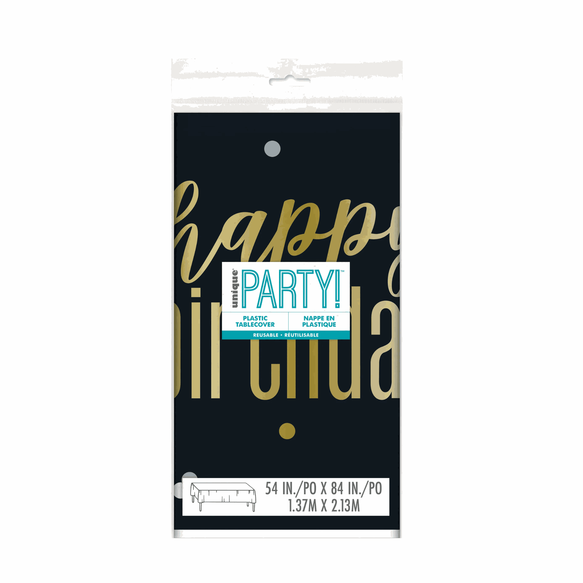 Metallic Happy Birthday Rectangular Plastic Table Cover, 54