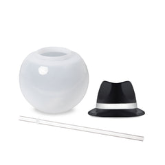 Black Fedora Hat 20 oz. Ball Cup with Straw