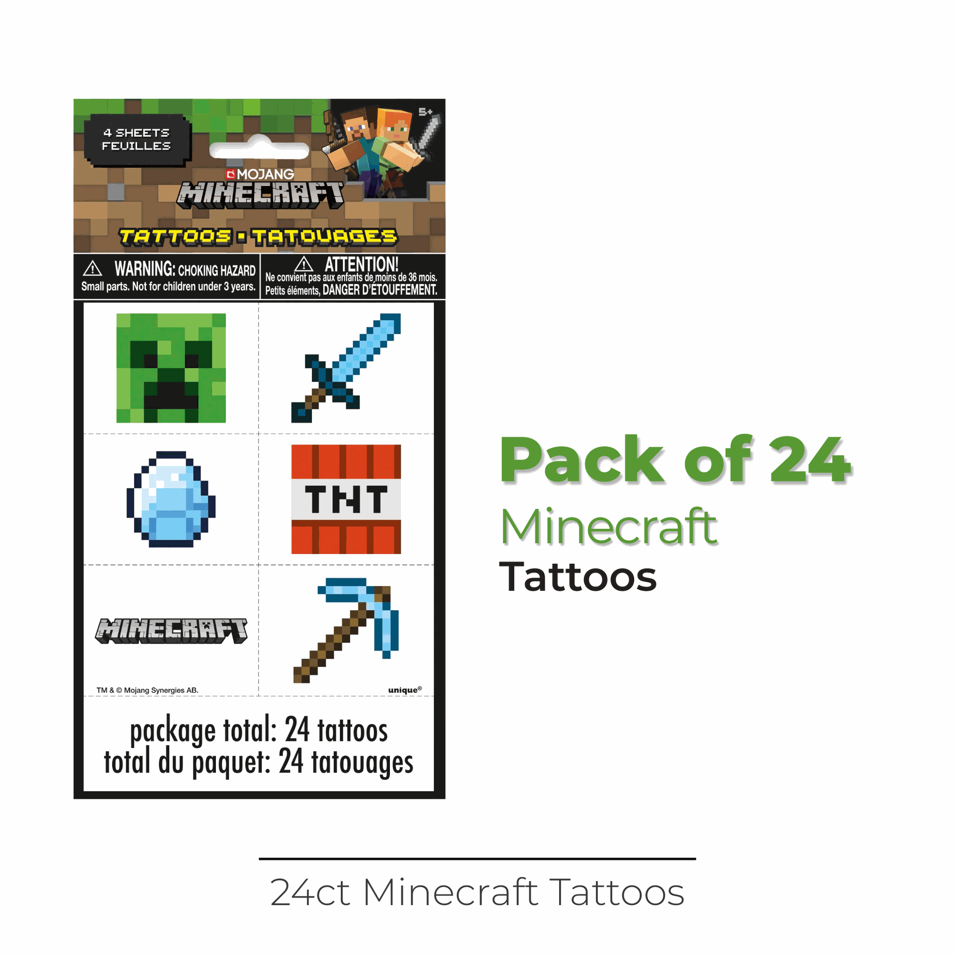 Mindcraft Stocking Minecraft Tattoos, 24ct – Windy City Novelties