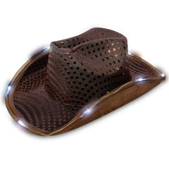 LED Brown Sequin Cowboy Hat
