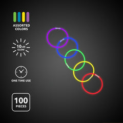 Assorted 8" Glow Stick Bracelets 100 Pack