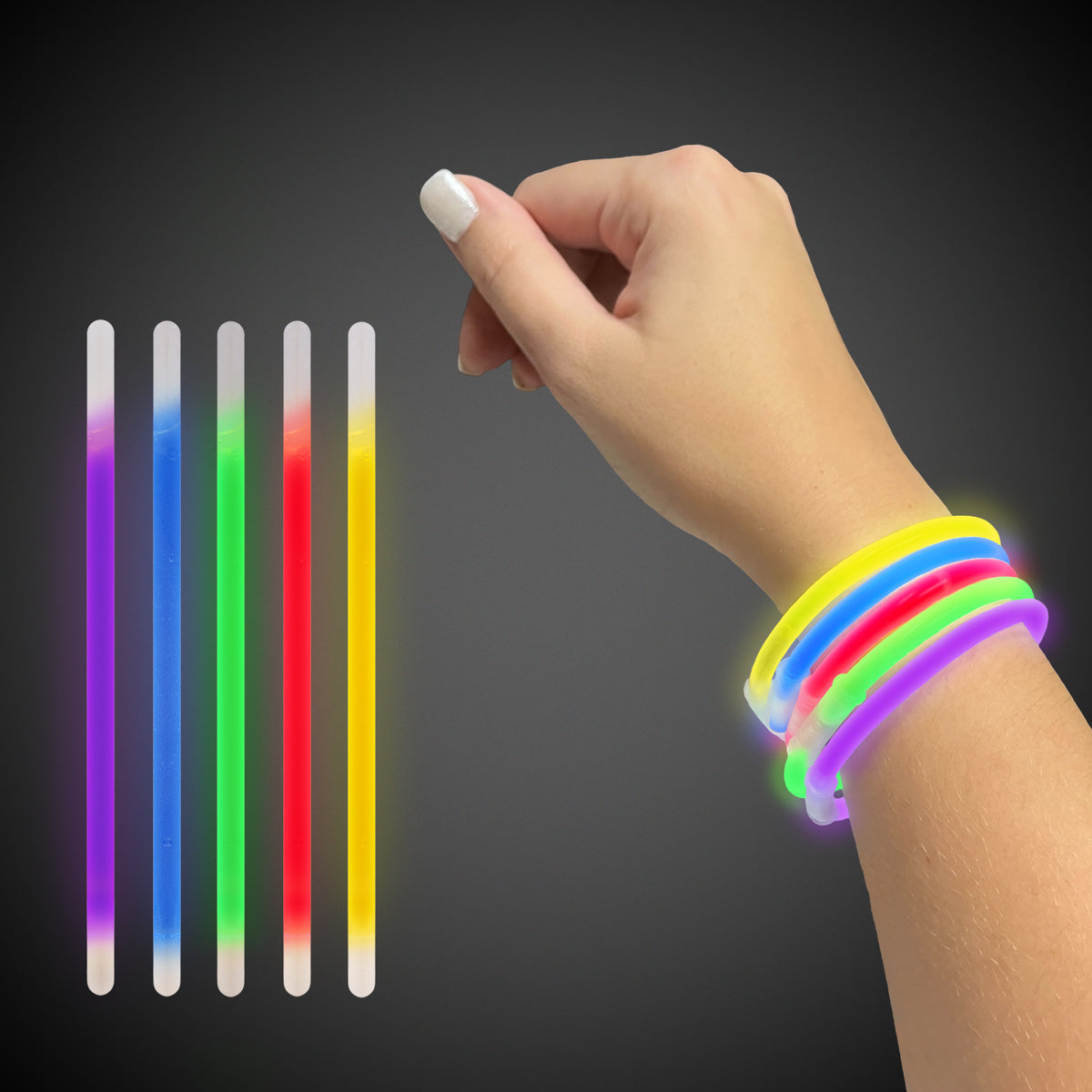 Assorted 8" Glow Stick Bracelets 100 Pack