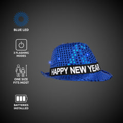 LED Happy New Year Blue Fedora