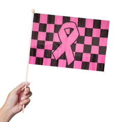 Pink Ribbon Checkered 12" x 18" Flags