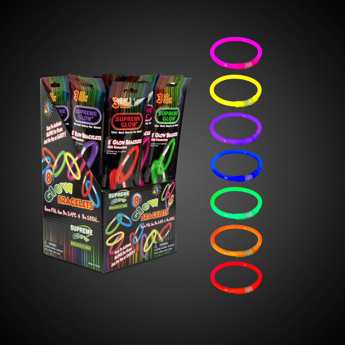 Assorted Glow 8" Bracelets Retail Counter Display